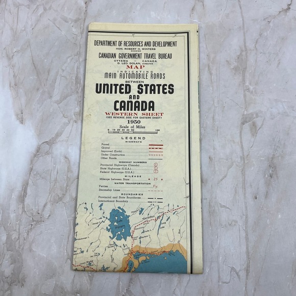None Other - 1950 Main Automobile Routes Between United States and Canada Fold Out Map TF5-L2